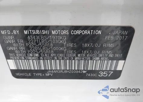 2017 Mitsubishi Outlander Sport Es z USA, uszkodzony, nr VIN JA4AR3AU8HZ039420